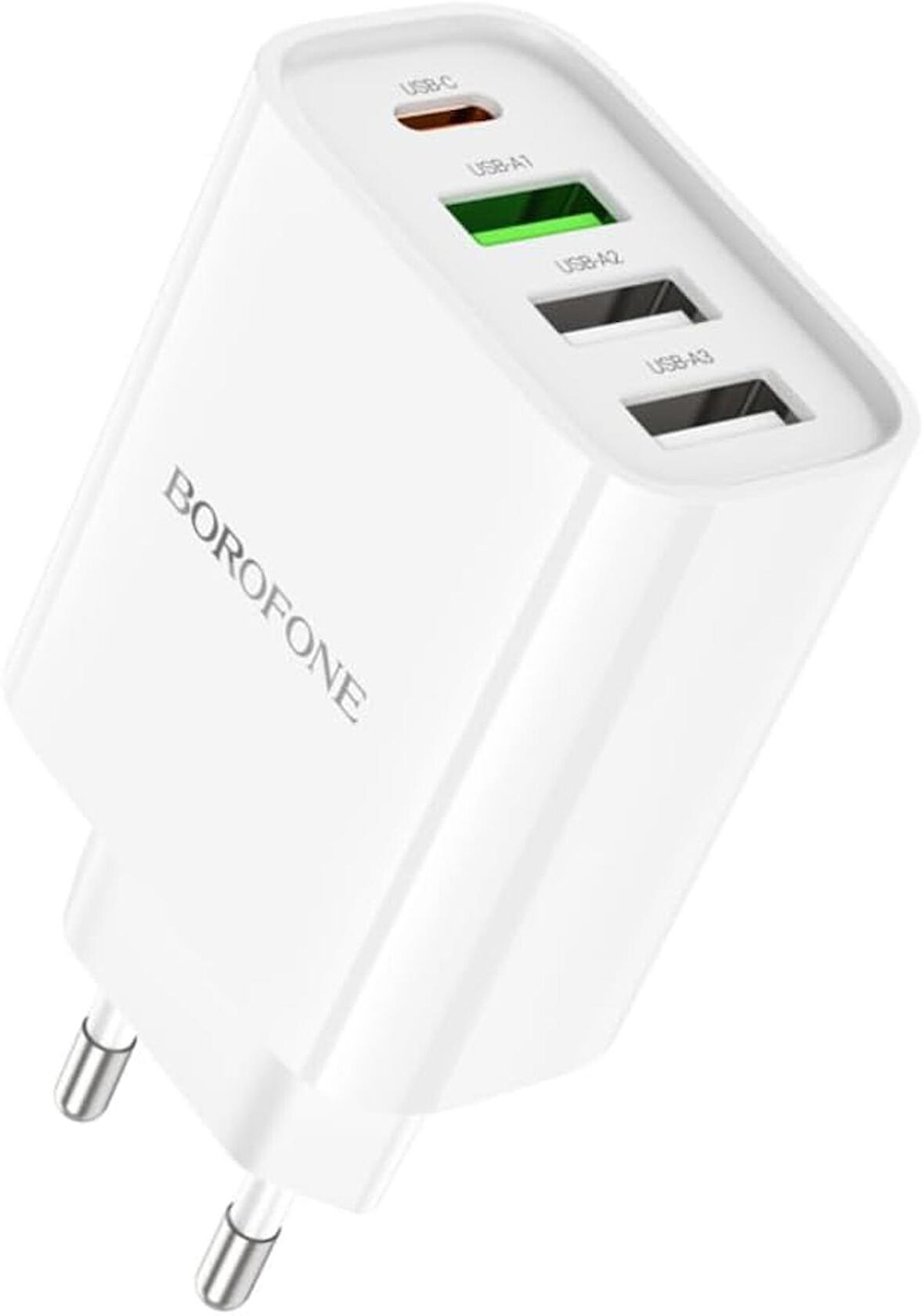 Borofone Şarj 4 Portlu USB-C ve USB-A Kafa 20W iPhone 15 Serisi Uyumlu Şarj Başlık Seyahat ve Duvar Şarj Cihazı Type-C Girişli Tüm Cihazlara Uyumludur BA79A