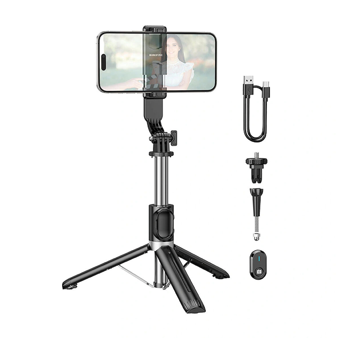Tripod BY12 Selfie Çubuğu Bluetooth / Uzaktan Kumandalı Siyah