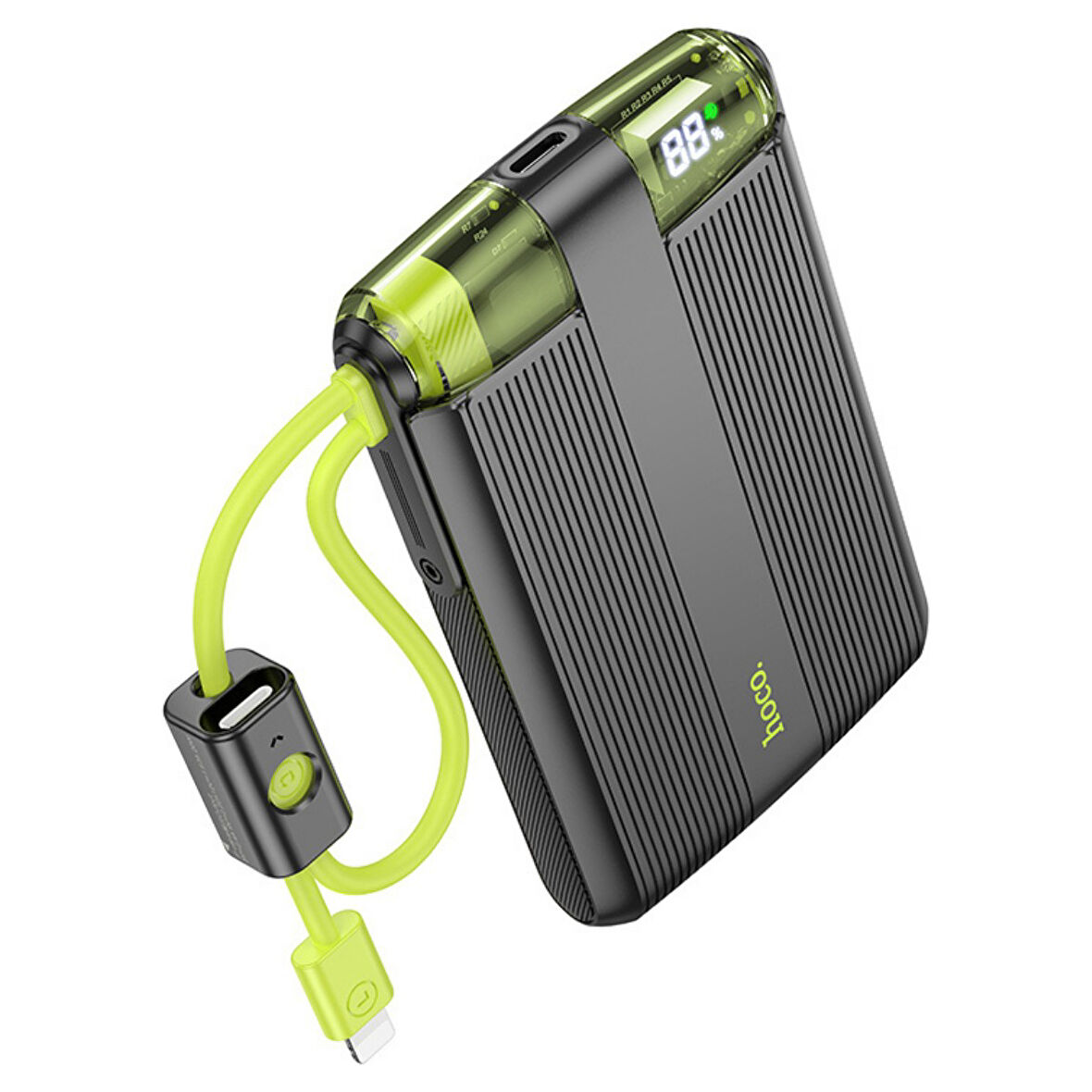 Hoco J127 10.000 mAh Dijital Göstergeli Dual Kablolu 20W PD Mini Powerbank - Siyah