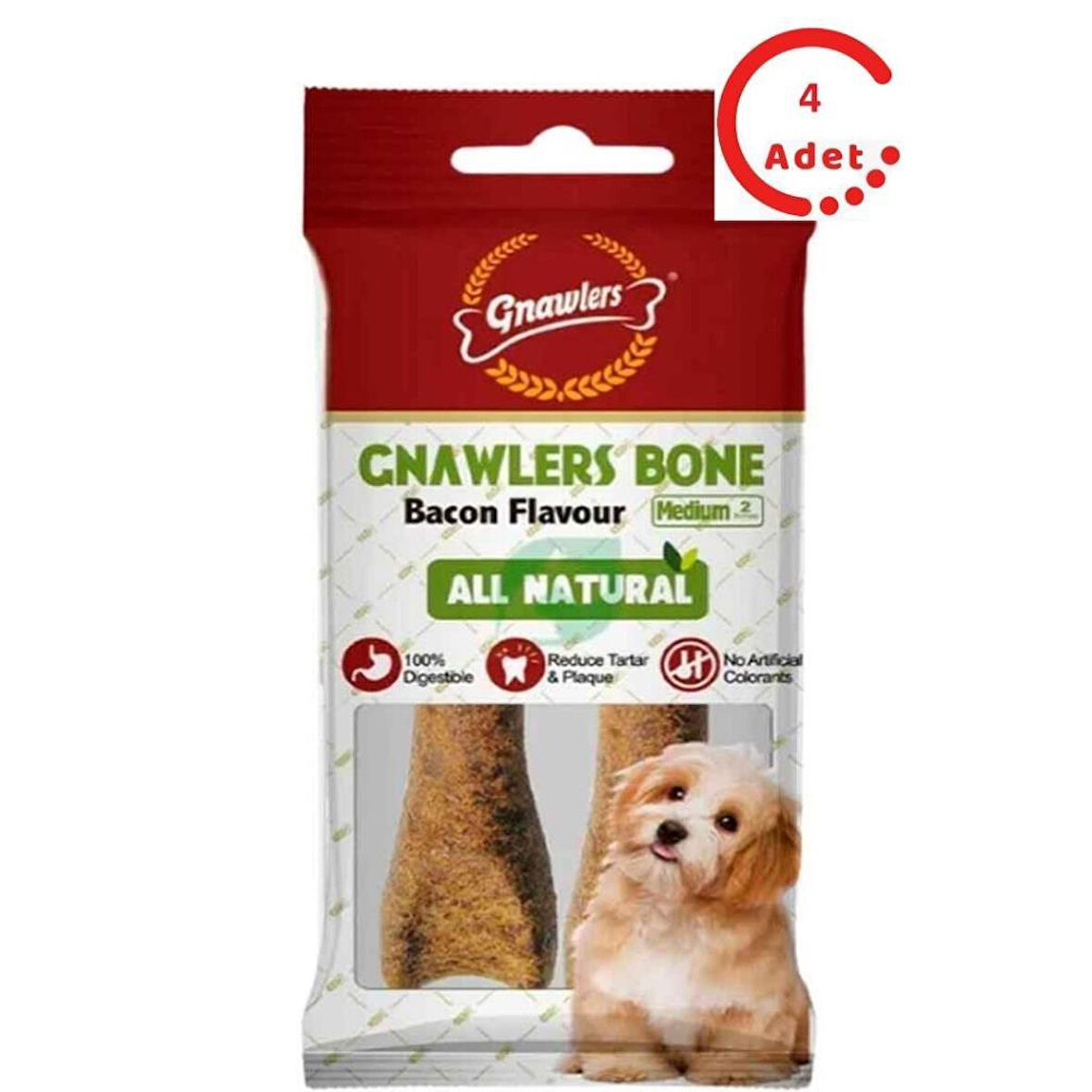Gnawlers Köpek Ödül Kemiği Bacon Aromalı 2'li 90 Gr x 4 Adet