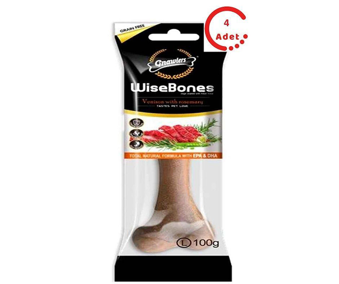 Gnawlers WISEBONES Biberiyeli ve Geyik Etli Köpek Ödül Kemiği 100 Gr x 4 Adet