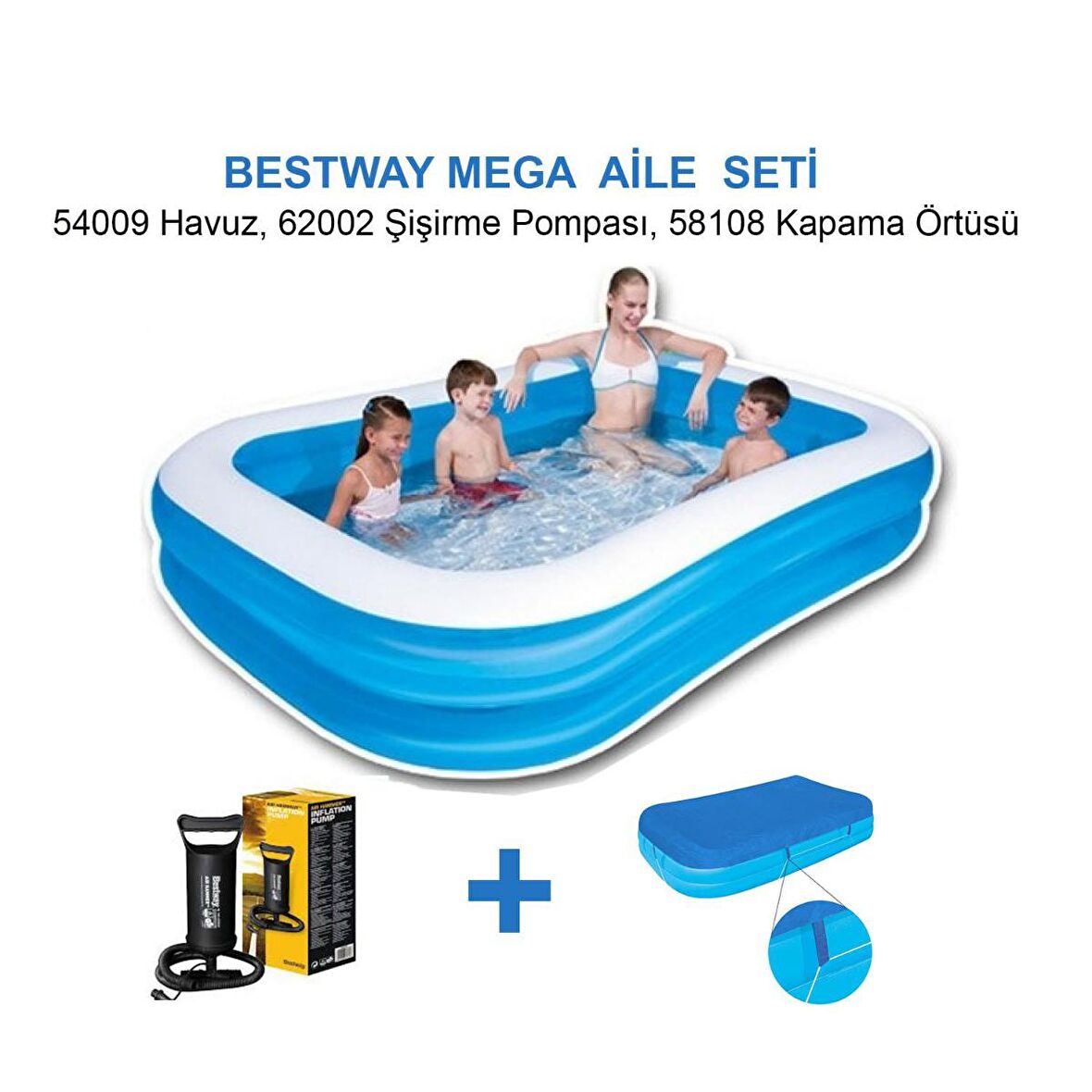 Bestway 54009 Havuz+62002 Pompa+58108 Havuz Örtüsü-305x183x56cm