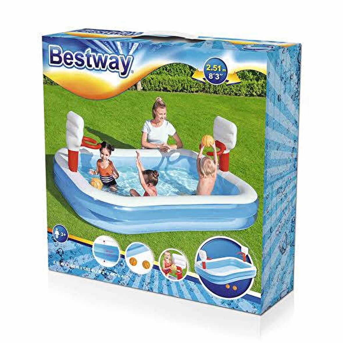 Bestway 54122, Basket Potalı, 2 Adet Top ile Şişme Çocuk Eğlence Havuzu 