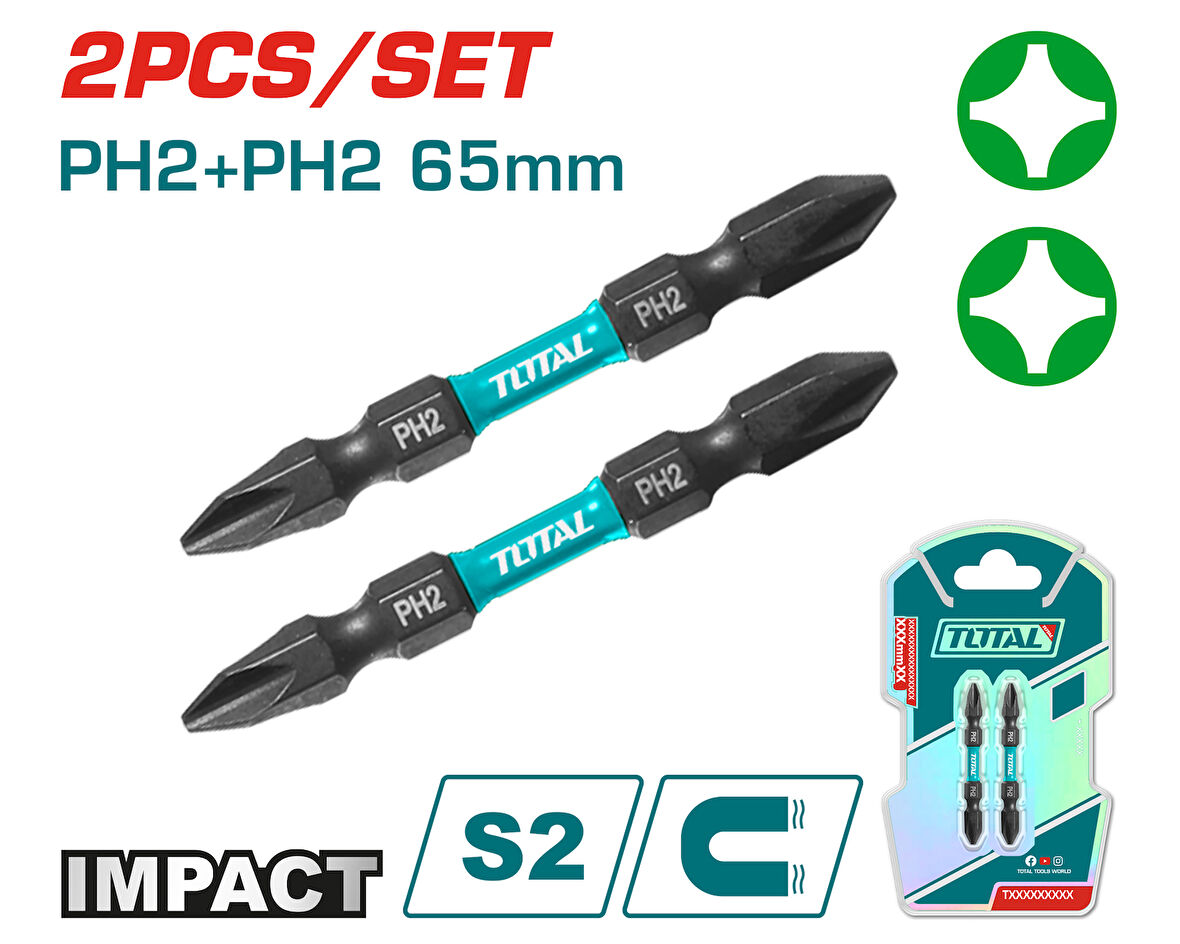DARBELİ 65MM 2 Lİ ÇİFT TARAFLI PH2 BİTS UÇ