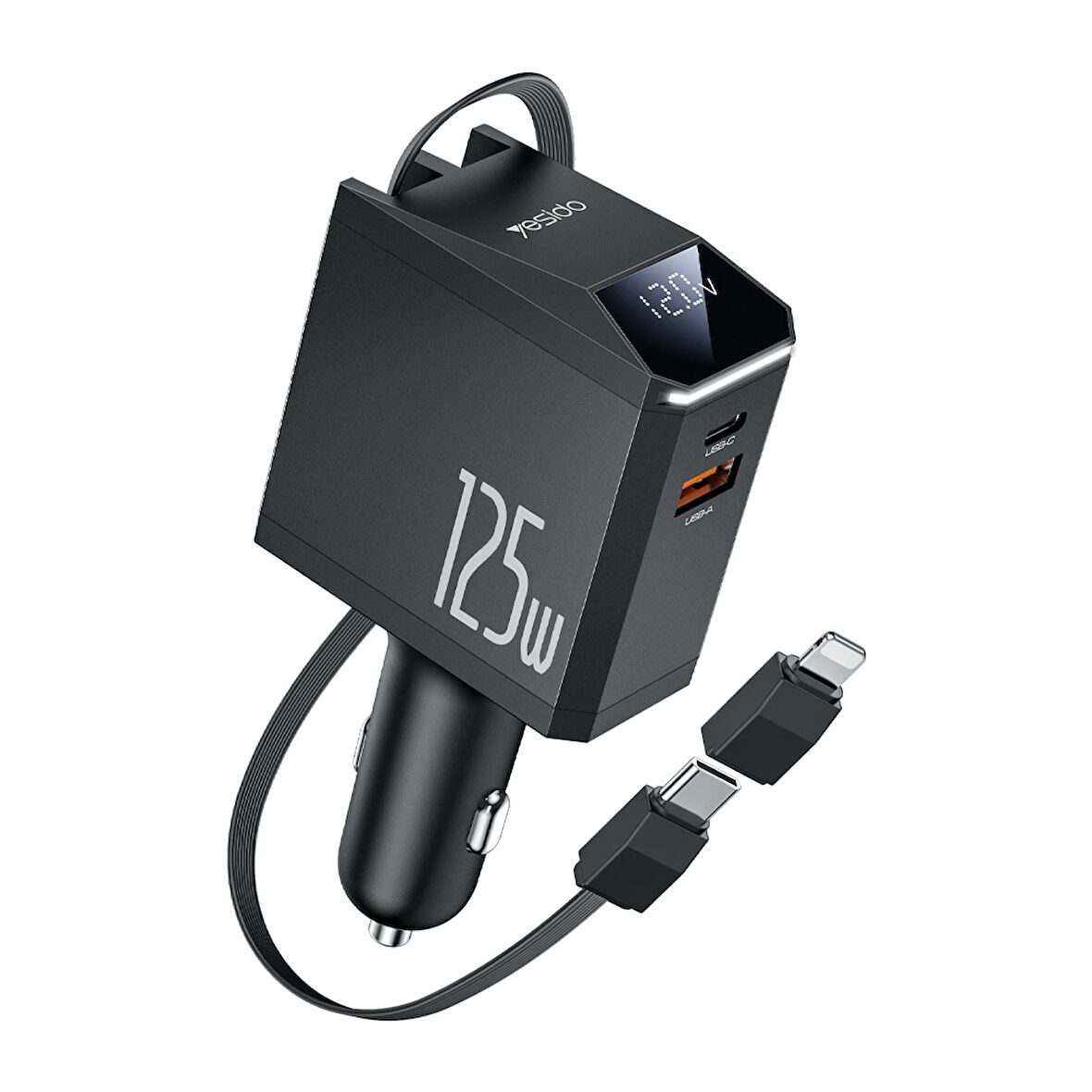 Yesido Y71 Dijital Göstergeli Type-C Kablolu 125W Araç Şarj Aleti - Siyah
