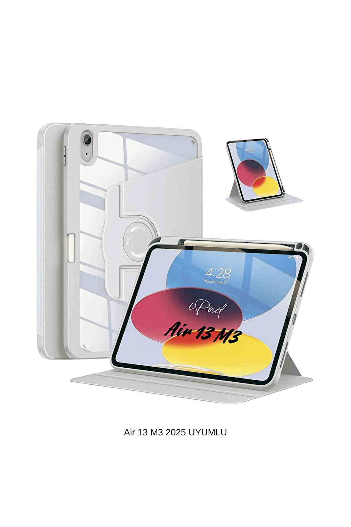 iPad Air 13 2025 M3 Çip Uyumlu 360° Dönebilen Yatay Dikey Standlı Fuchsia Pino Tablet Kılıfı