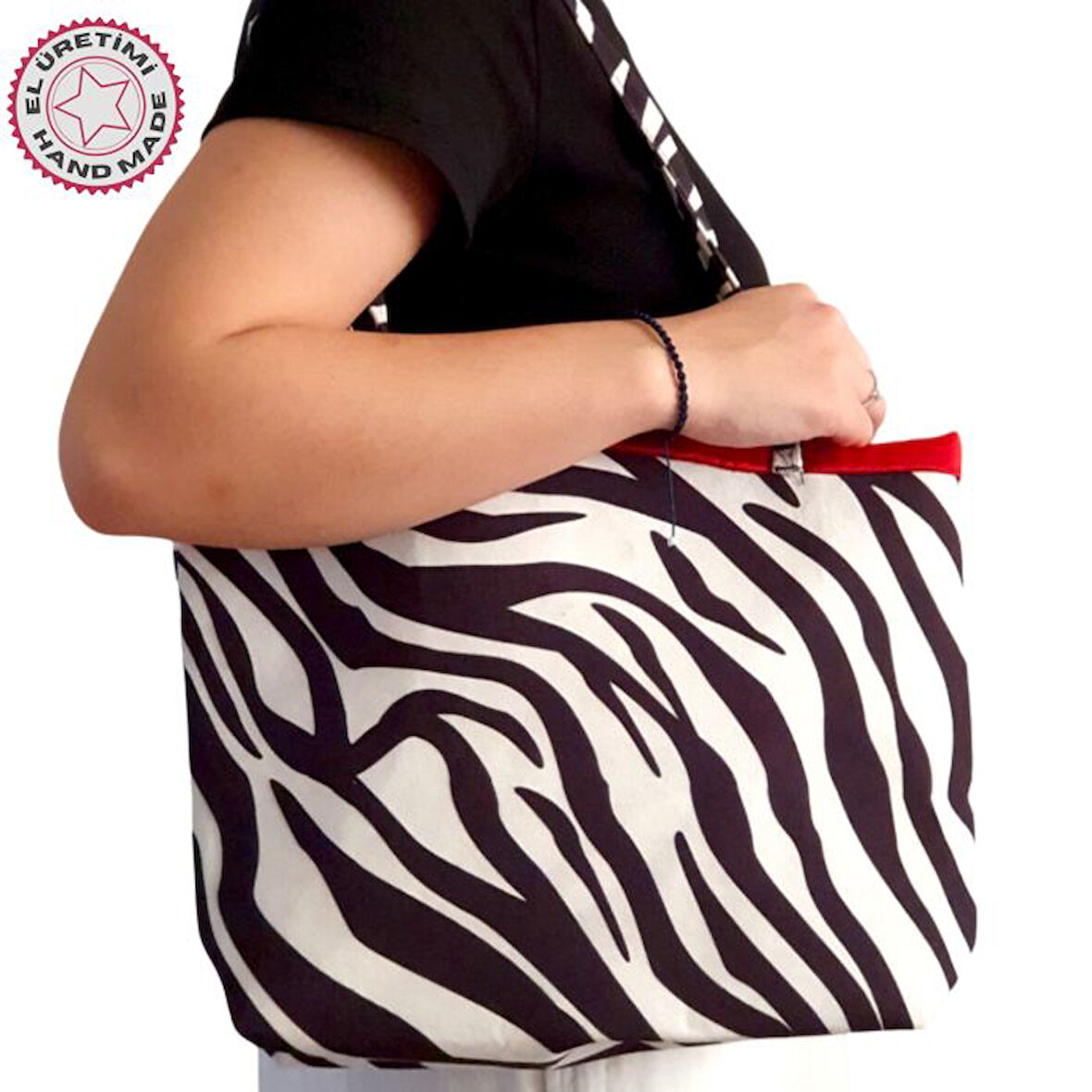 Uretti - Sümeyya 2589 8520 El Yapımı Zebra Desen Model Omuz Çantası