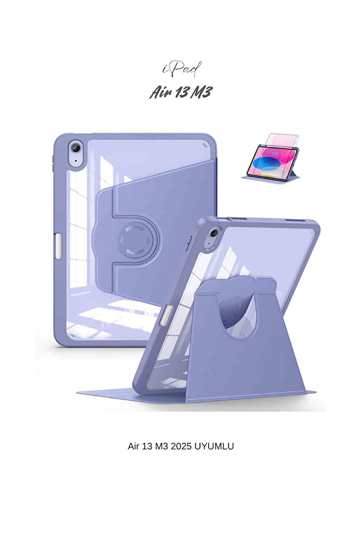 iPad Air 13 2025 M3 Çip Uyumlu 360° Dönebilen Yatay Dikey Standlı Fuchsia Pino Tablet Kılıfı