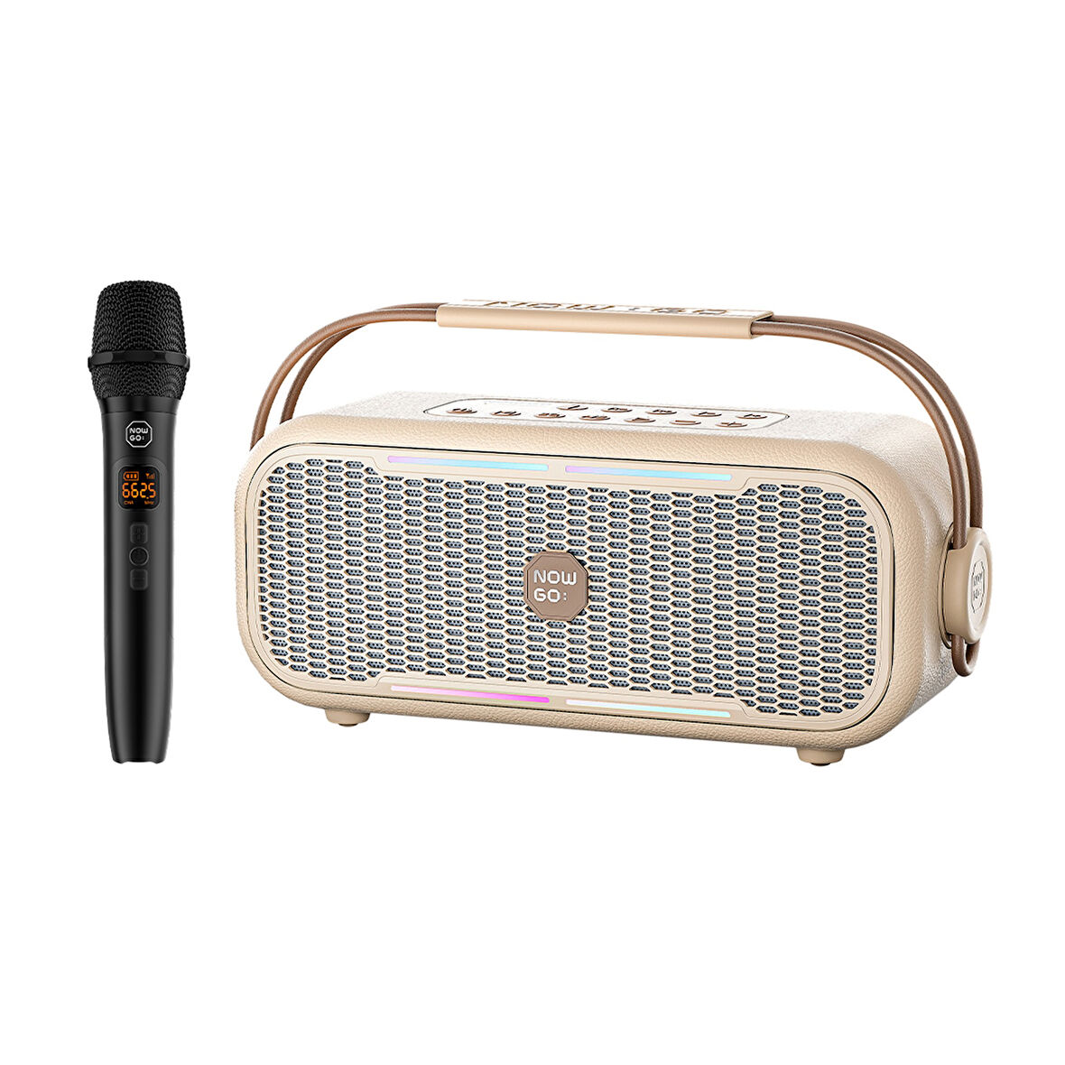NowGo C2 60W Taşınabilir RGB Bluetooth Hoparlör Mikrofonlu Karaoke Parti Speaker Bej