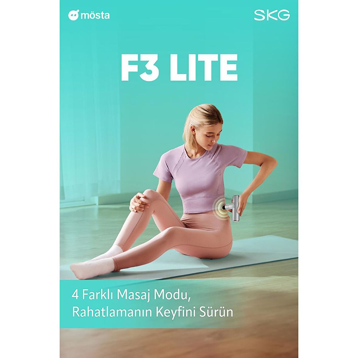 SKG F3 Lite Mini Taşınabilir Masaj tabancası 4 Darbe Yoğunluğu, Farklı Bölge 4 Masaj Başlığı