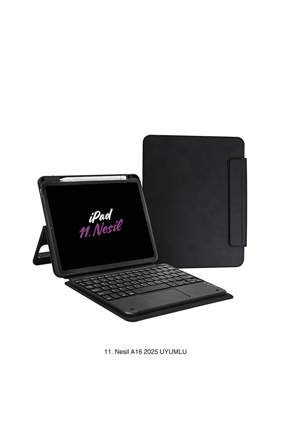 iPad 11. Nesil A16 2025 Uyumlu Touch Padli Bluetoothlu Klavyeli Standlı Fuchsia Tablet Kılıfı