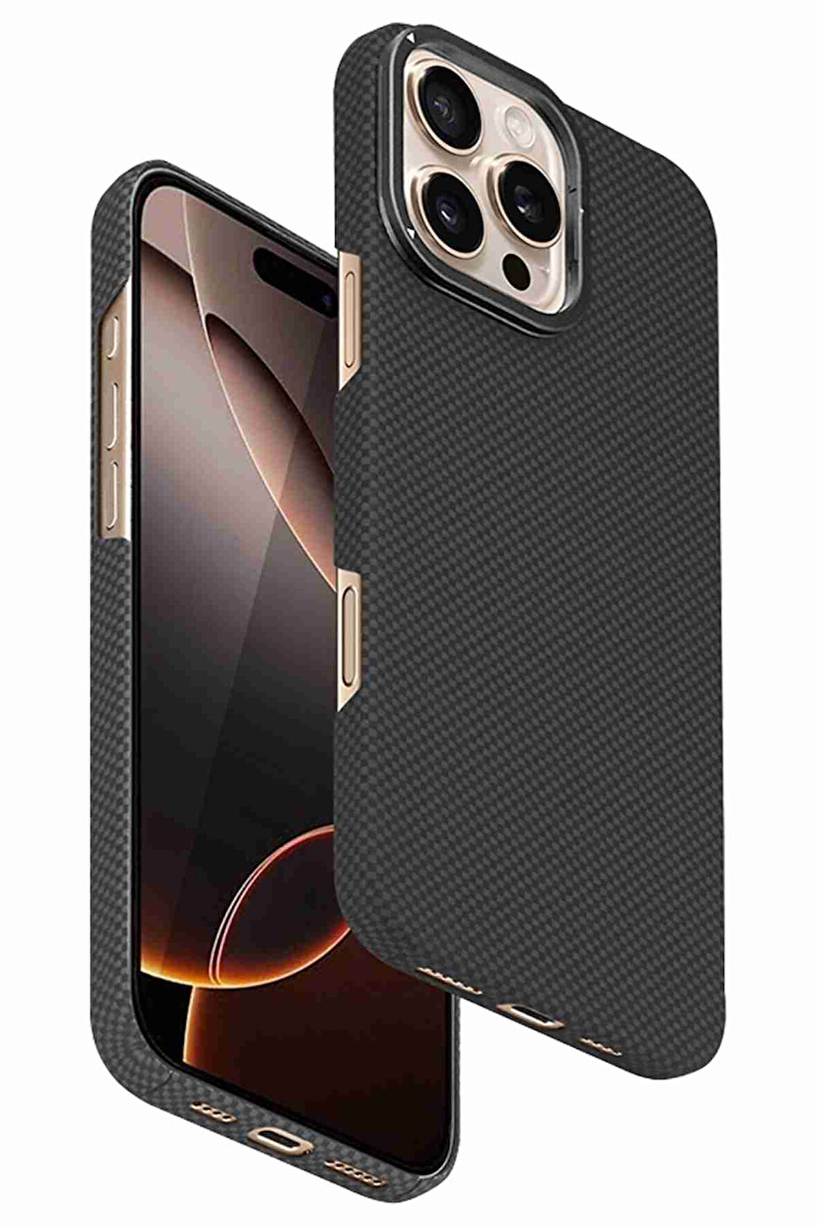 iPhone 16 Pro Uyumlu Fuchsia Lens Standlı Manyetik Şarj Özellikli Kevlar Telefon Kılıfı