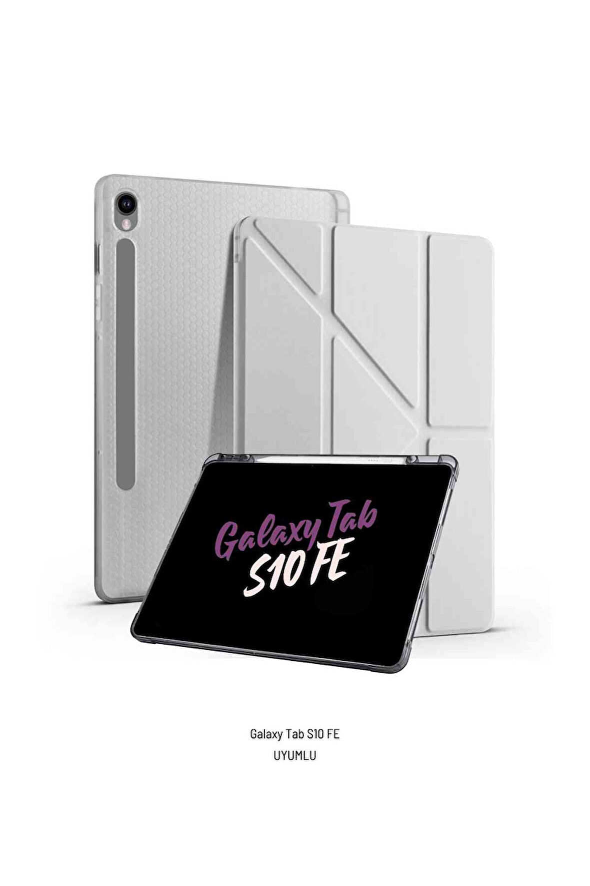 Galaxy Tab S10 FE 10.9 inç Uyumlu Kalem Bölmeli Katlanabilir Standlı Tri Folding Tablet Kılıfı