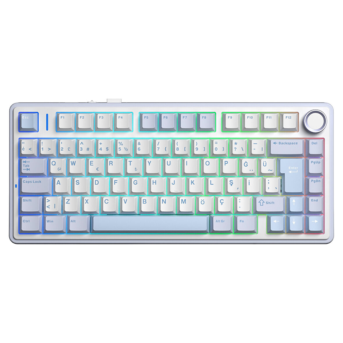 Aula F75 Mekanik RGB TKL GrayWood V4 Switch Kablosuz Makrolu Hot Swap Türkçe Q Klavye Buz Mavisi
