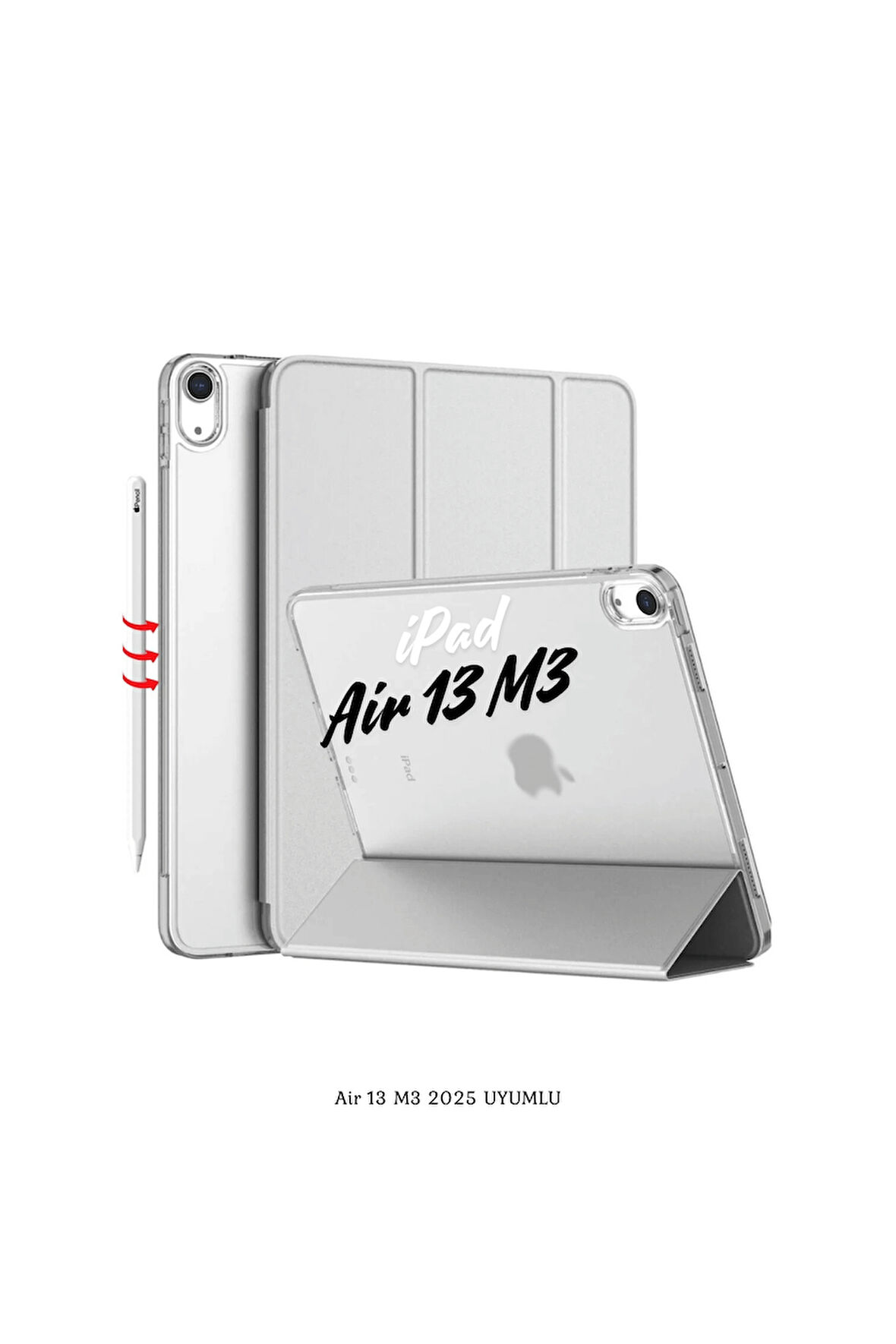 iPad Air 13 2025 M3 Çip Uyumlu Standlı Katlanabilir Fuchsia Smart Cover Tablet Kılıfı