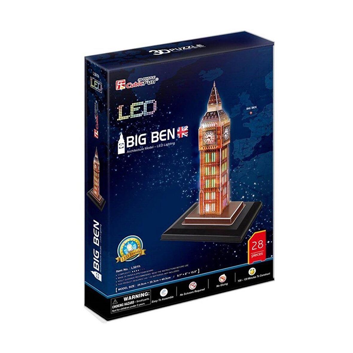 FABBATOYS Cubic Fun Big Ben Saat Kulesi Led Işıklı 28 Parça 3 Boyutlu Puzzle