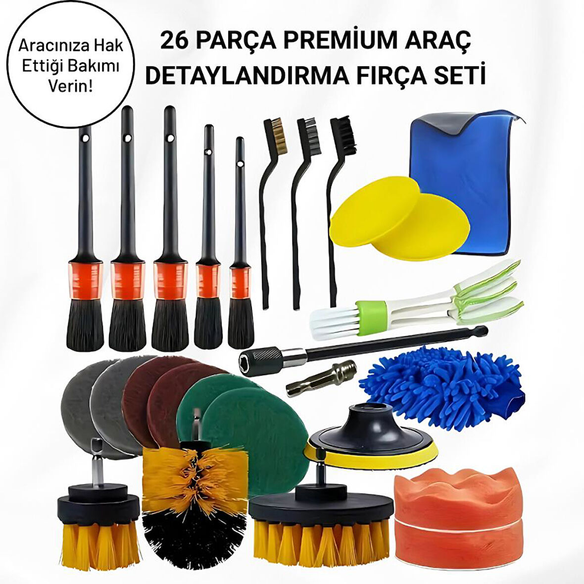 Coofbe Profesyonel 26 Parça Detaylı Araç Yıkama Halı Koltuk Yıkama Lavabo Temizlik Matkap Ucu Seti 