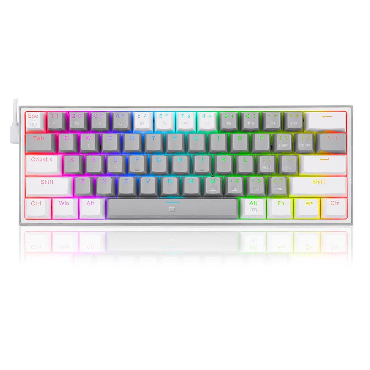 Redragon FIZZ RGB %60 Kablolu Mekanik Klavye,Türkçe, Red Switch, Gri/Beyaz