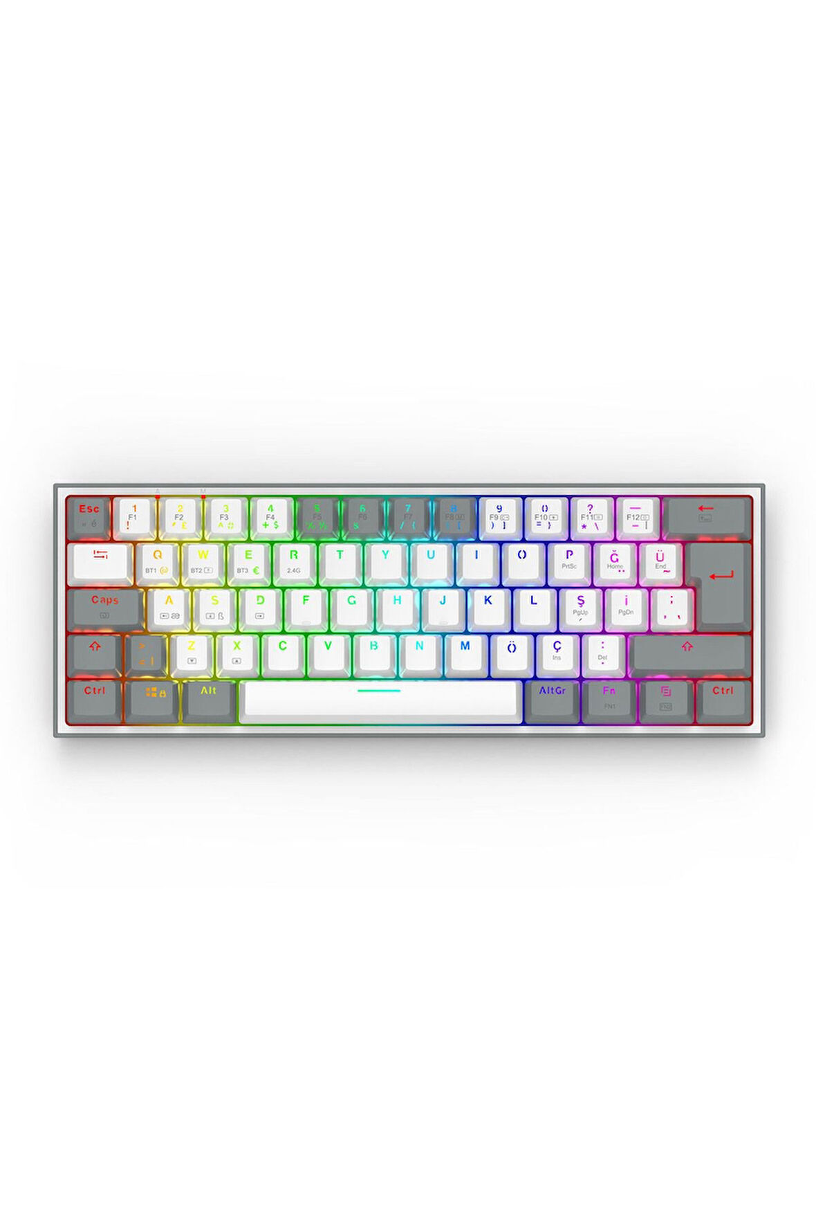 Redragon K616 Fizz PRO RGB Red Switch 2.4GHz Kablosuz Türkçe Mekanik Oyuncu Klavyesi Beyaz, Gri