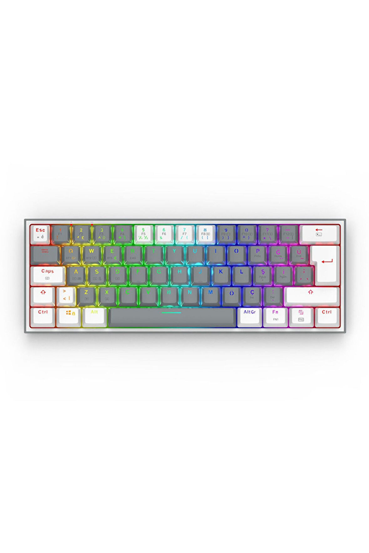 Redragon K616 Fizz PRO RGB Red Switch 2.4GHz Kablosuz Türkçe Mekanik Oyuncu Klavyesi Gri, Beyaz