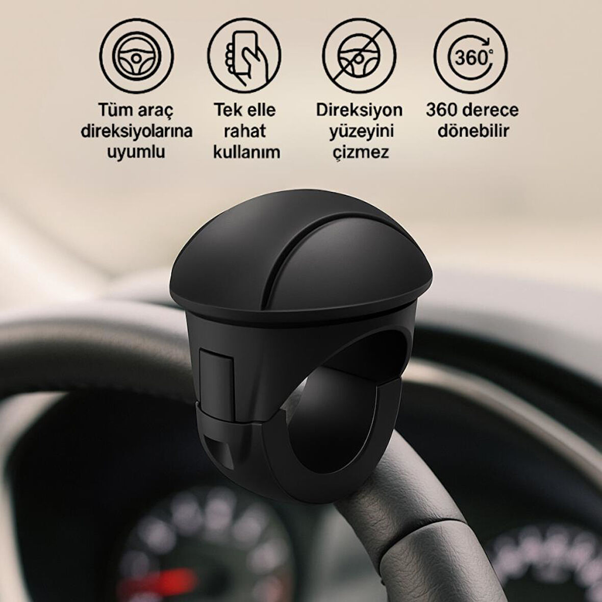 Coofbe Yeni Nesil 360 Döner Direksiyon Simit Topuzu Direksiyon Çevirme Topuzu Tüm Araçlara Uyumlu Sağlam Tutuş