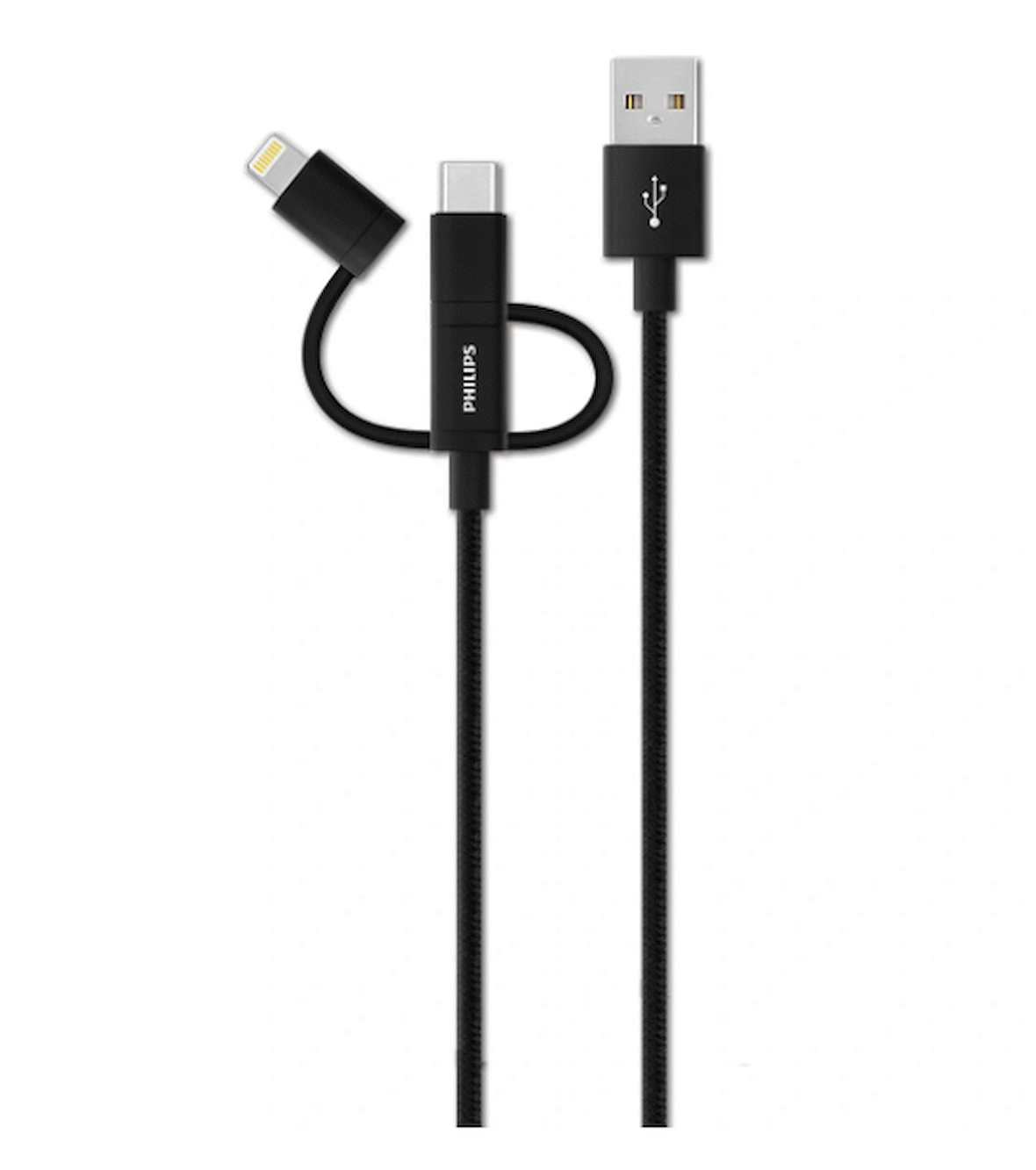 Philips DLC2608BK 1.2 Metre Örme 3in1 Lightning&Micro Usb&Type-C Kablo, Siyah