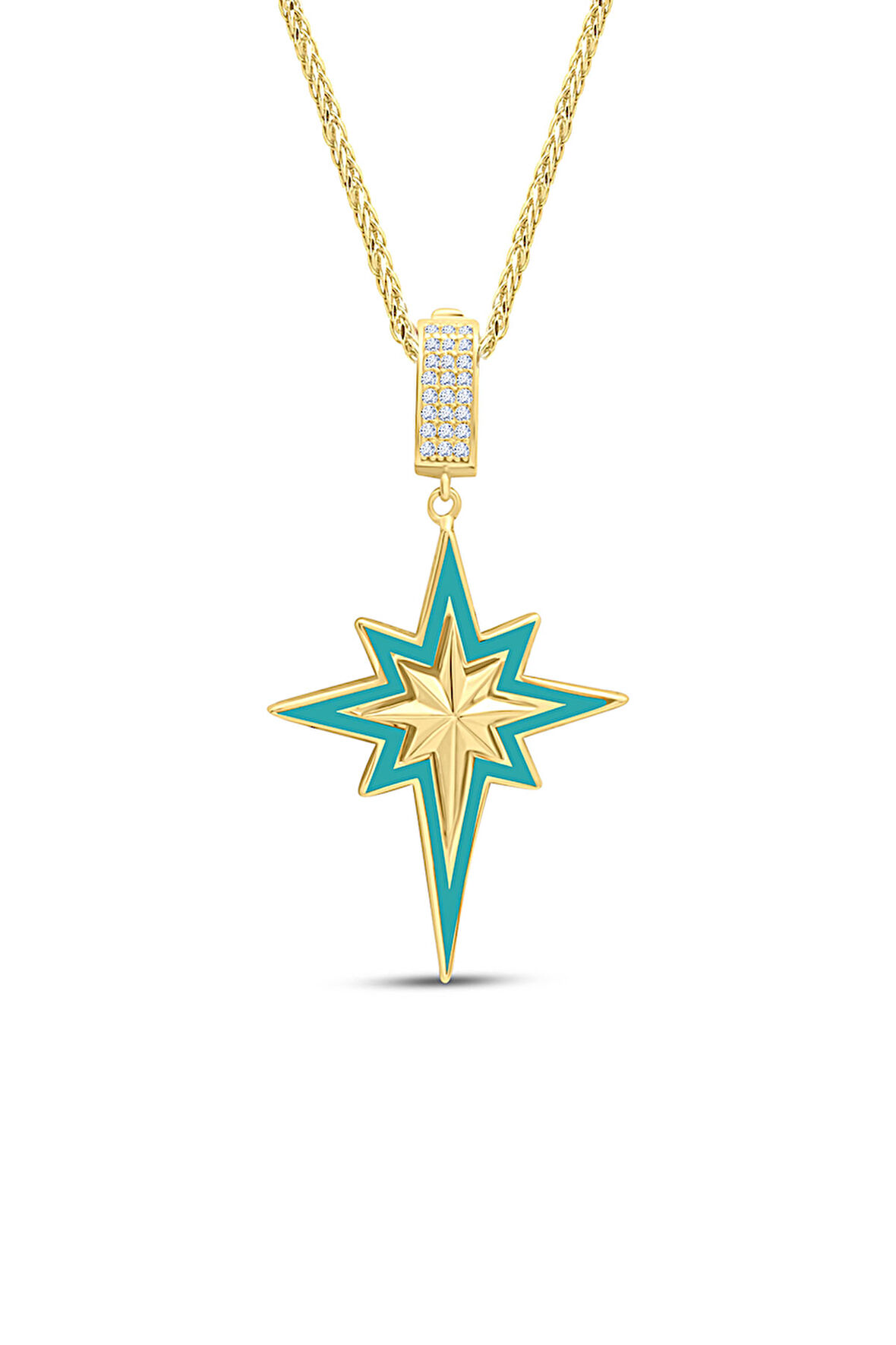 Mavi Mineli Kuzey Yıldızı Altın Taşlı Charm Kolye