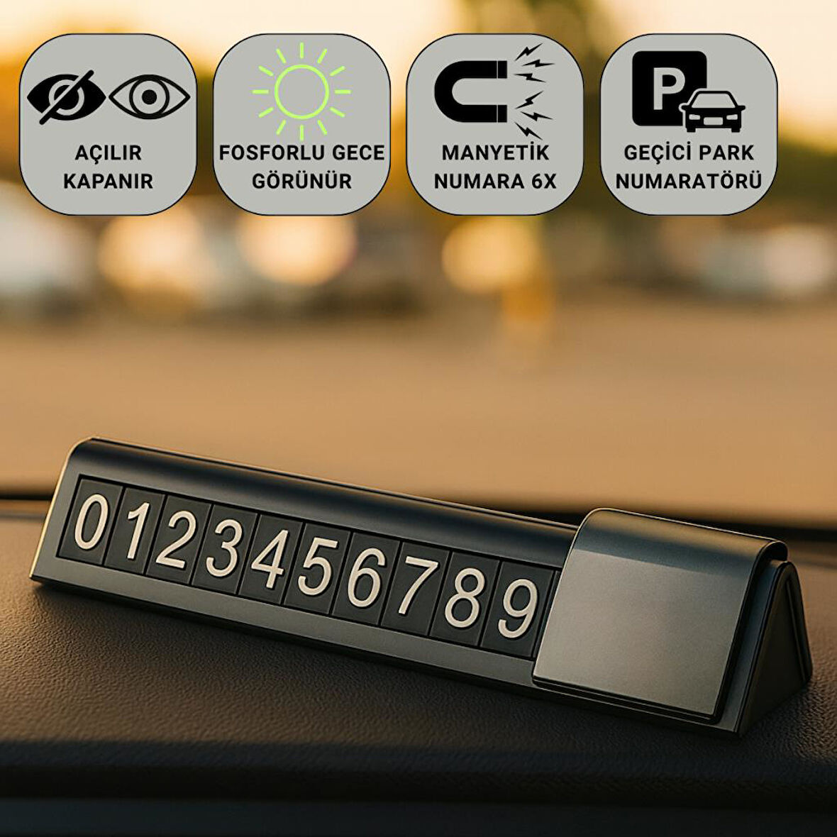 Coofbe Premıum Gece Görüşlü Gizlenebilir Araç Park Telefon Numaratörü Geçici Park Numaratör Plakalık