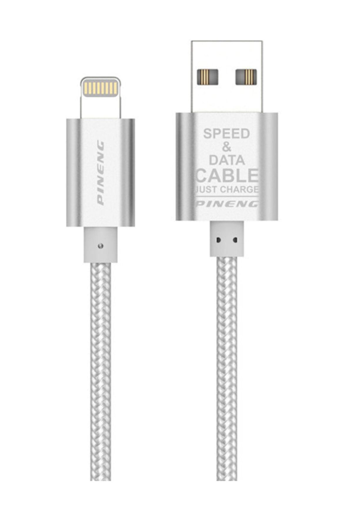 Pineng iPhone Lightning 1 Metre Örgülü Gümüş Kablo PN-305
