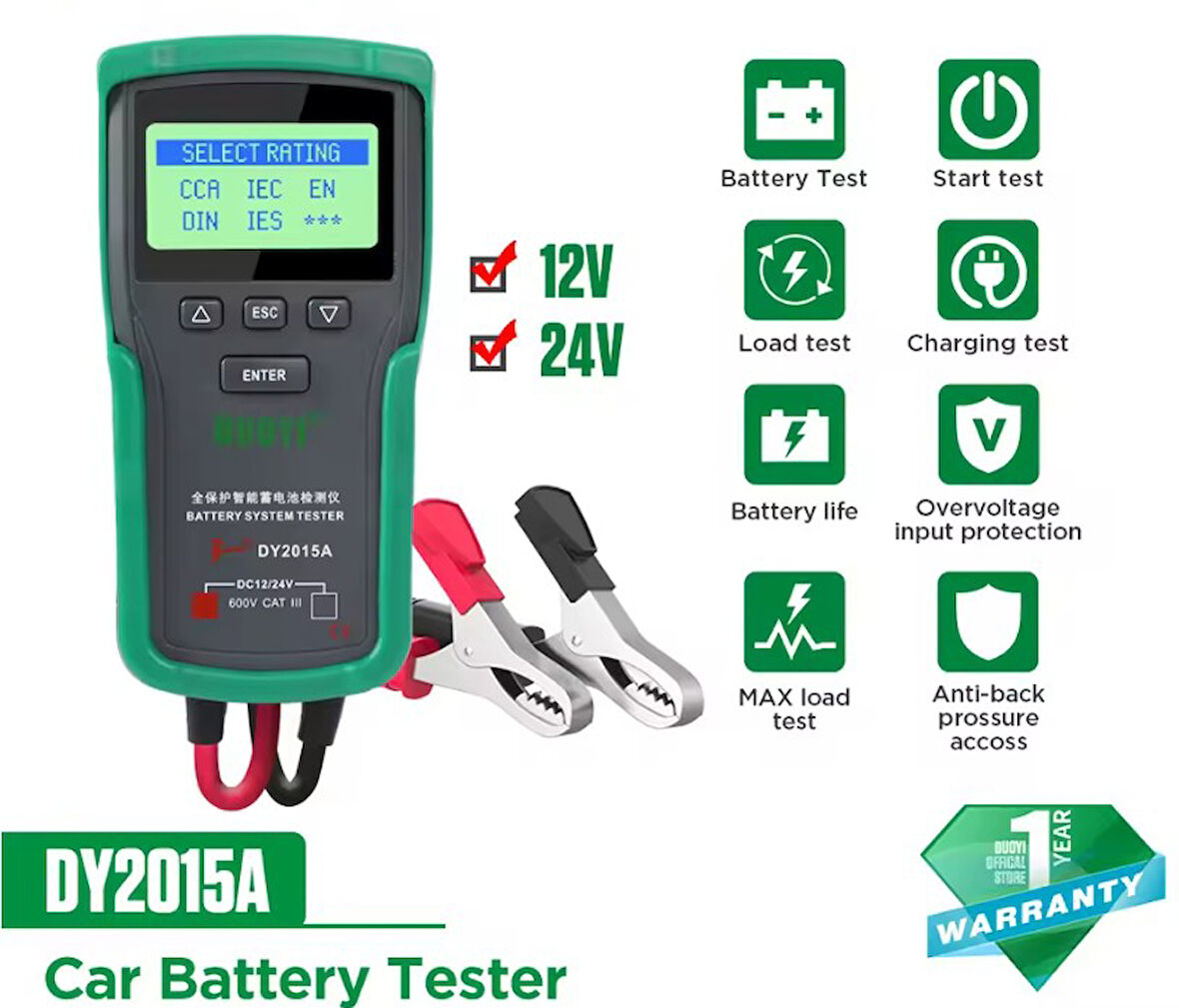 DUOYI DY2015A Otomotiv Akü Sistemi Test Cihazı 12V / 24V 