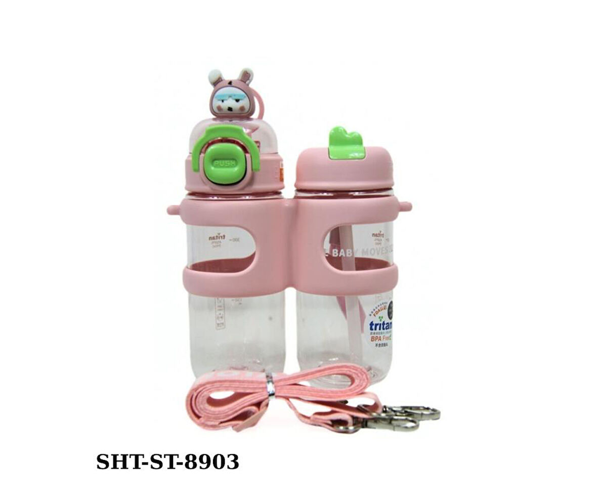 Shotay ST-8903 330ml+450ml Çift Kullanım Pipetli Pembe Matara