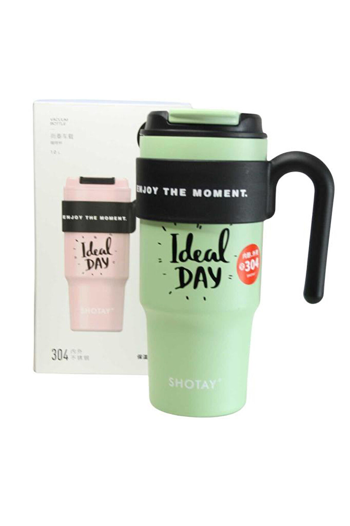 Shotay ST-8917 Çift Kullanım Pipetli/Rahat İçim Yeşil 1000ml Çelik Matara