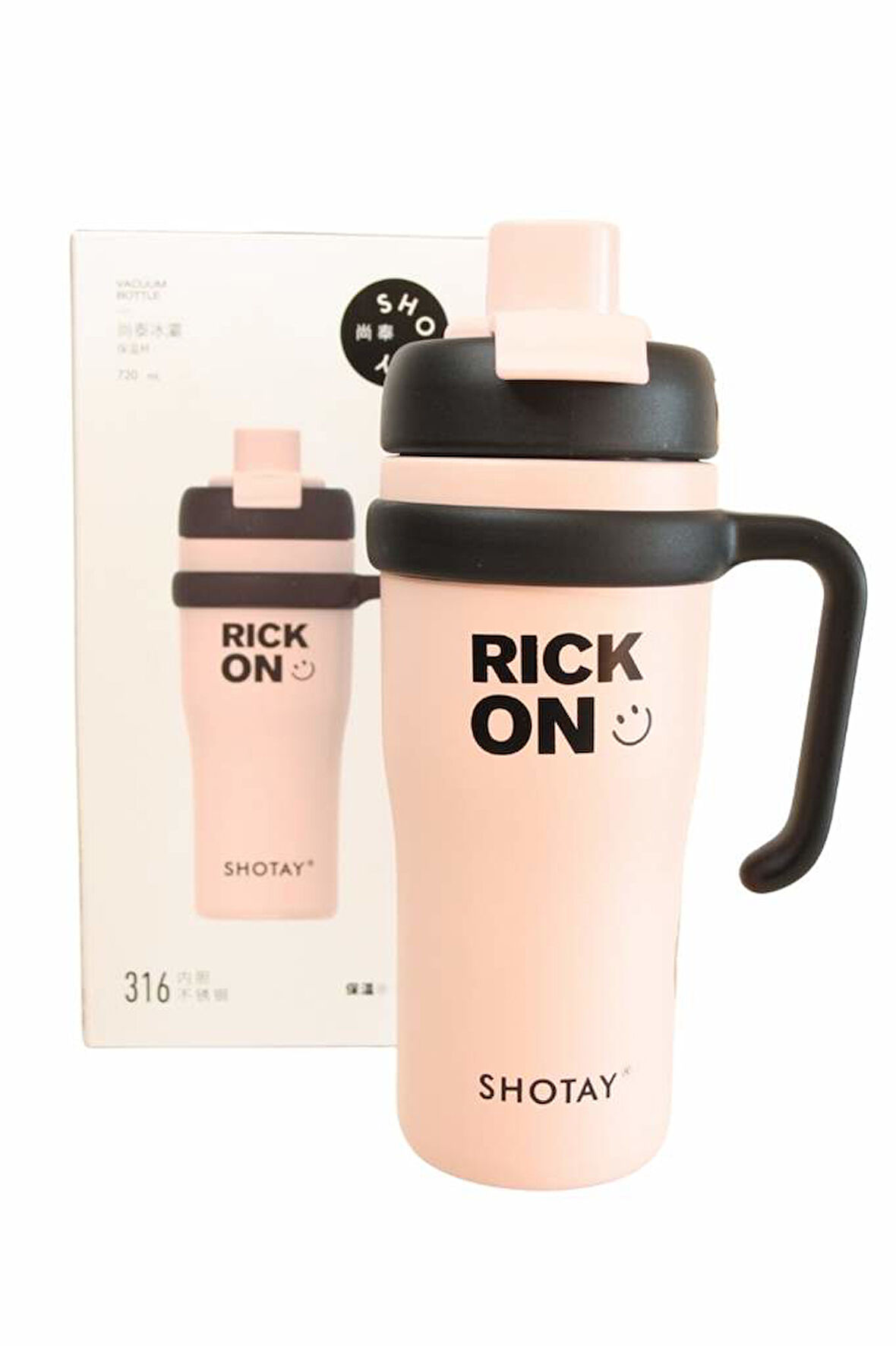 Shotay ST-8918 Çift Kullanım Pipetli/Rahat İçim Pembe 720ml Çelik Termos