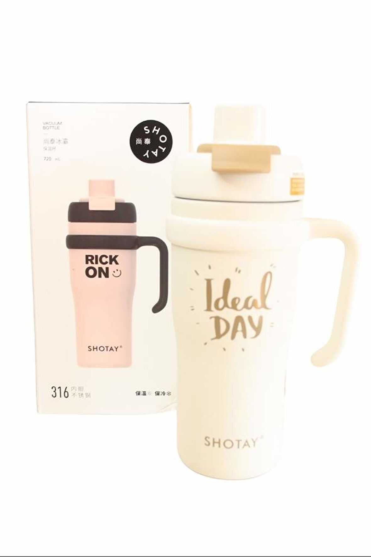 Shotay ST-8918 Çift Kullanım Pipetli/Rahat İçim Beyaz 720ml Çelik Termos