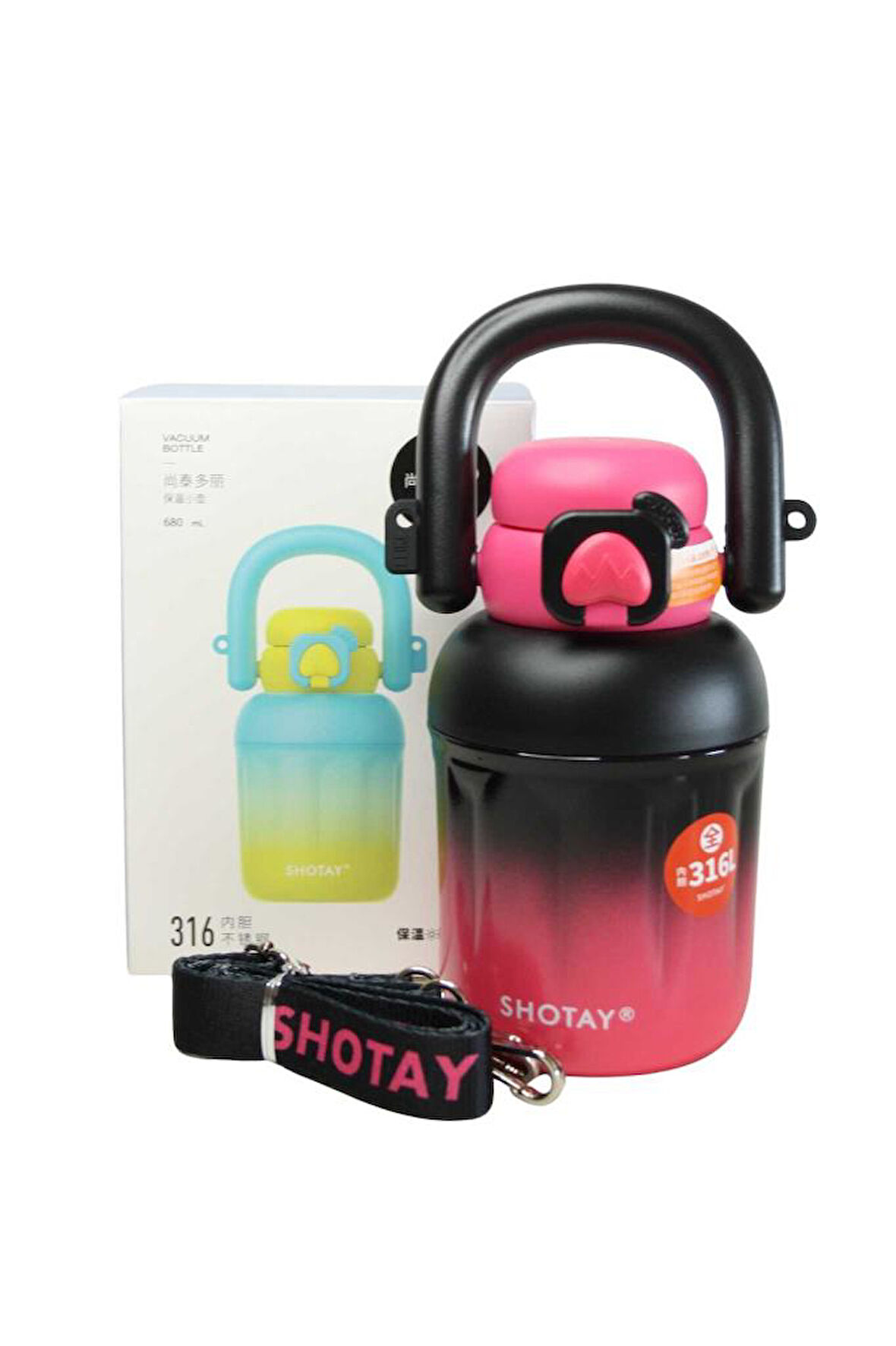 Shotay ST-8931 680ml Pipetli Siyah-Pembe Çelik Matara