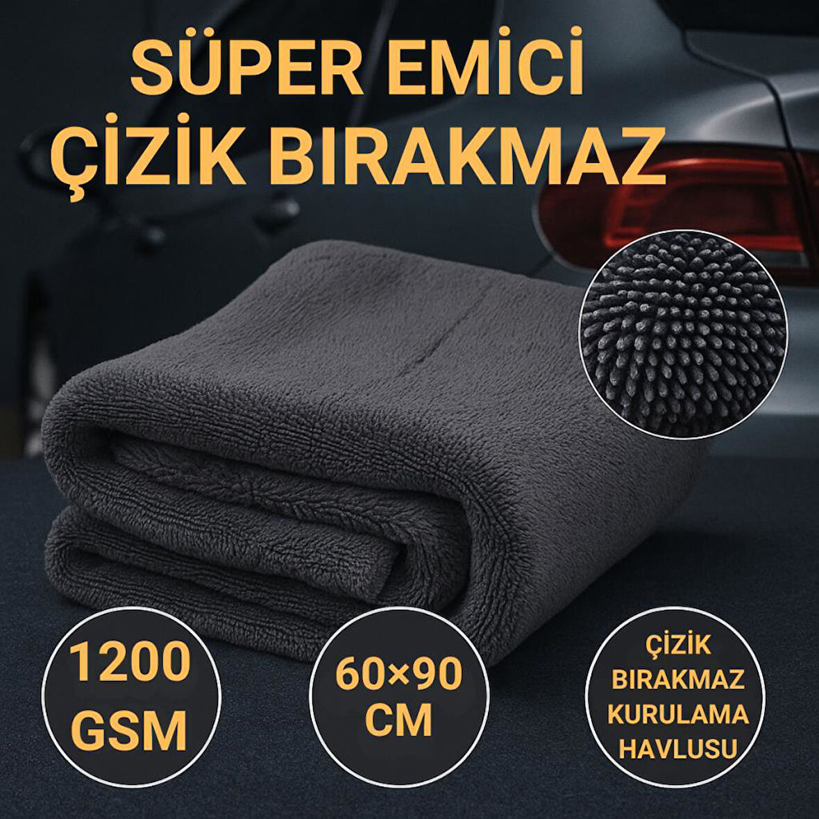 Coofbe Profesyonel 60x90CM 1200GSM Ultra Kalın Mikrofiber Araç Kurulama Havlusu Oto Yıkama Bezi Kurutma Havlusu