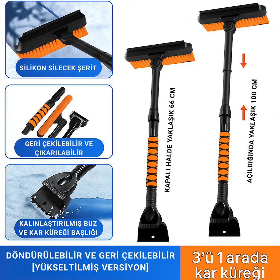 Coofbe Teleskopic Profesyonel 2in1 Araç Kar Fırçası Oto Ön Cam Buz Kazıyıcı Araç  Kar Fırçası Ve Buz Kazıyıcı