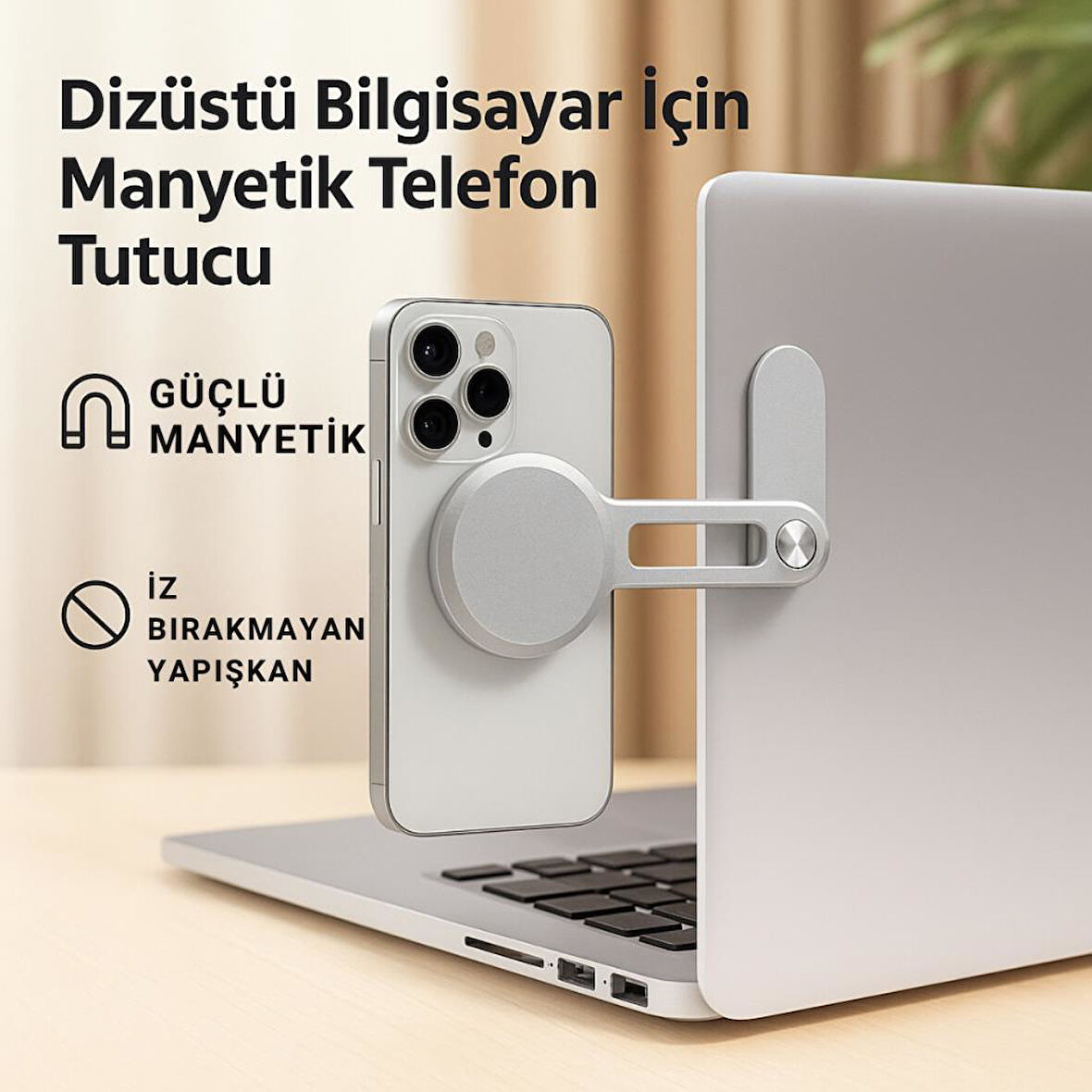 Coofbe Yapışkanlı Magsafe Uyumlu Laptop Telefon Tutucu Araç Ekran Arkası Telefon Tutucu Monitör Tutucu
