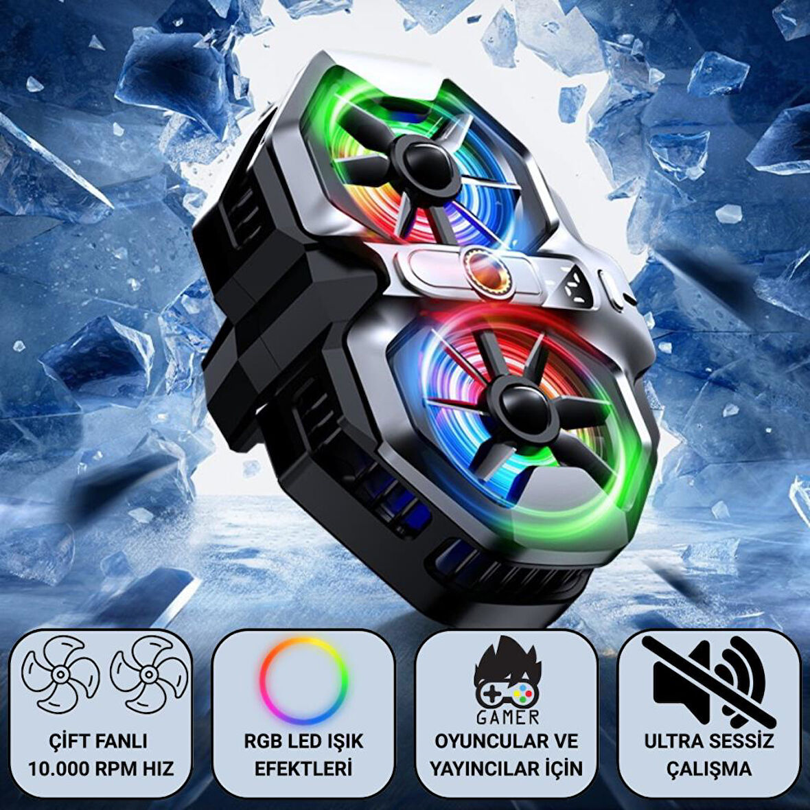 Coofbe Yarı İletken Soğutmalı Çift Fanlı Telefon Soğutucu Soğutma Radyatörü Tüm Telefonlara Uyumlu