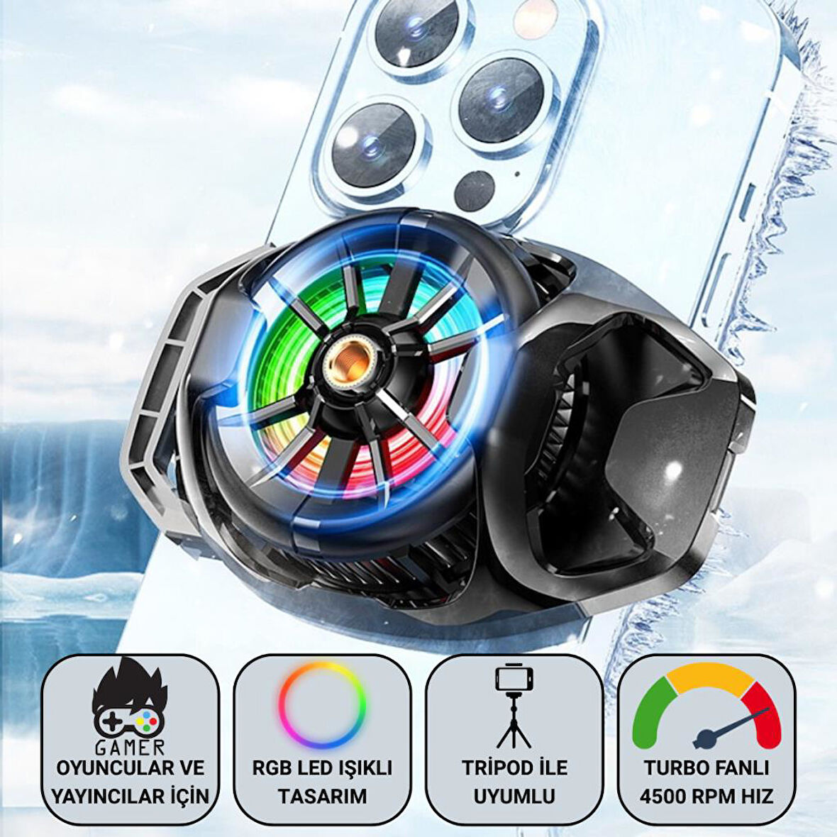 Coofbe 4500 RPM Turbo Fan Yarı İletken Soğutma Levhası Telefon Soğutucu Radyatör Tüm Telefonlara Uyumlu