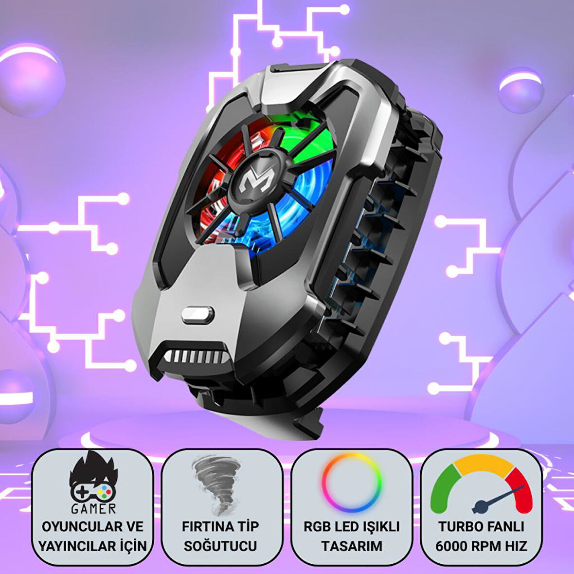 Coofbe 6000 RPM Turbo Fan RGB Işıklı Ultra Hafif Telefon Soğutucu Radyatör Tüm Telefonlara Uyumlu
