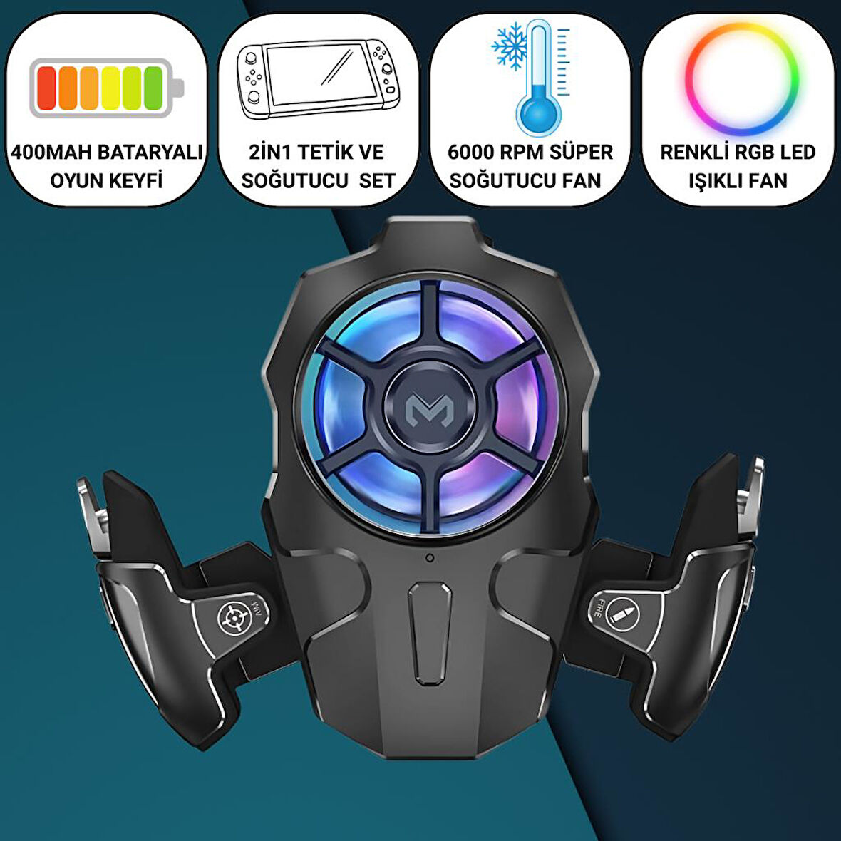 Coofbe Profesyonel Turbo Fan 4000Mah 6000RPM 2İN1 Ayarlanabilir Tetik Telefon Soğutucu Radyatör 3 Kademeli
