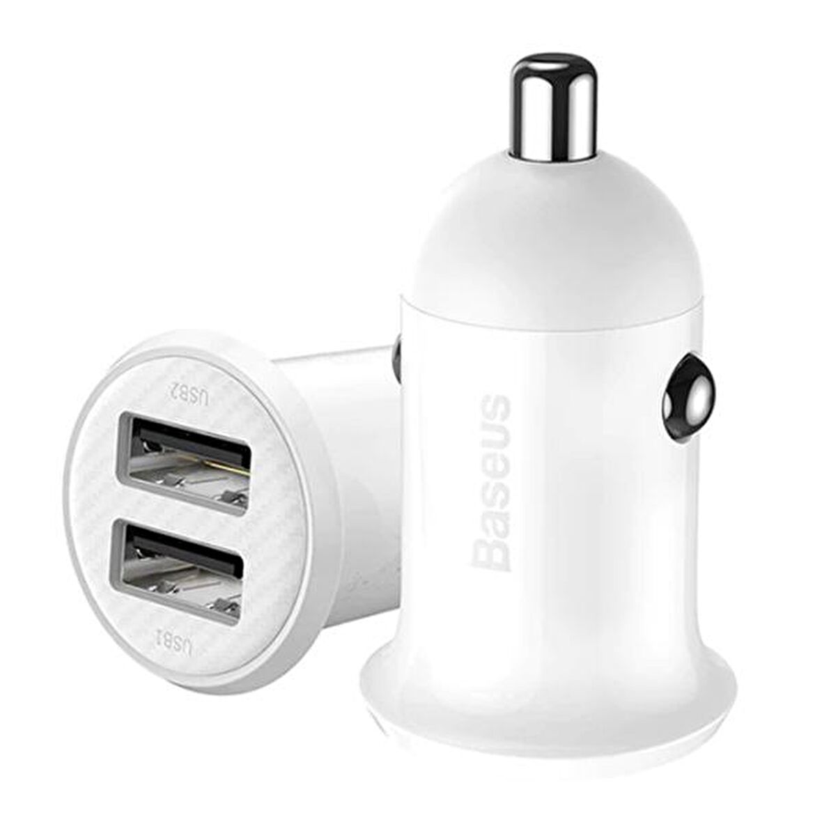 Baseus Grain Pro Dual Usb 4.8A Max Çıkışlı Hızlı Araç Şarj Başlık BEYAZ