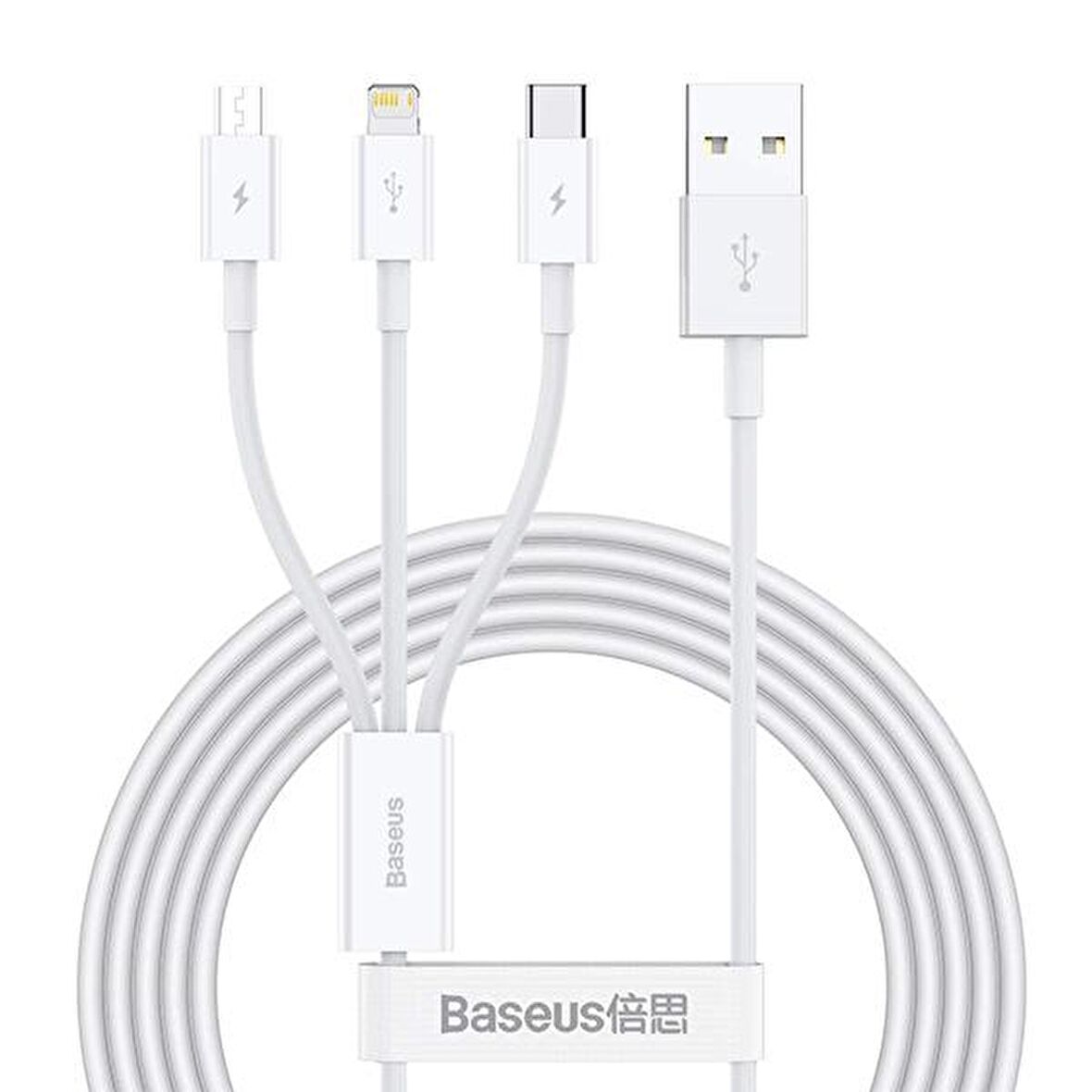 Baseus Superior Series (Micro+Lightning+Type-C) Üçlü Hızlı Şarj Veri Kablosu 3.5A 1.5M BEYAZ