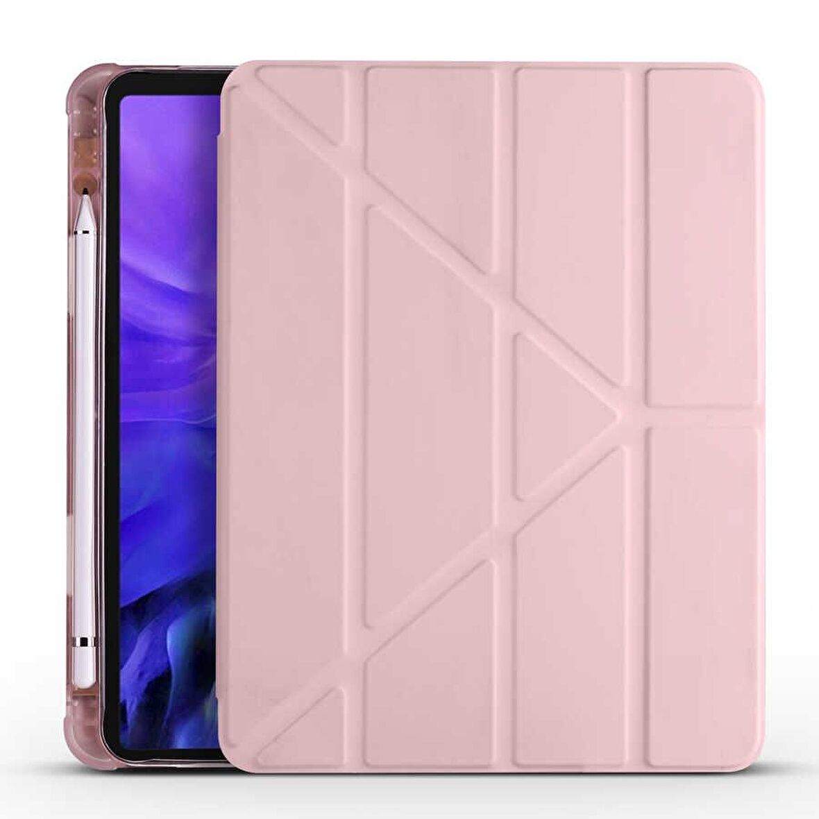Apple iPad Air 10.9 2020 Fuchsia Tri Folding Kalemlikli Kılıf Smart Standlı