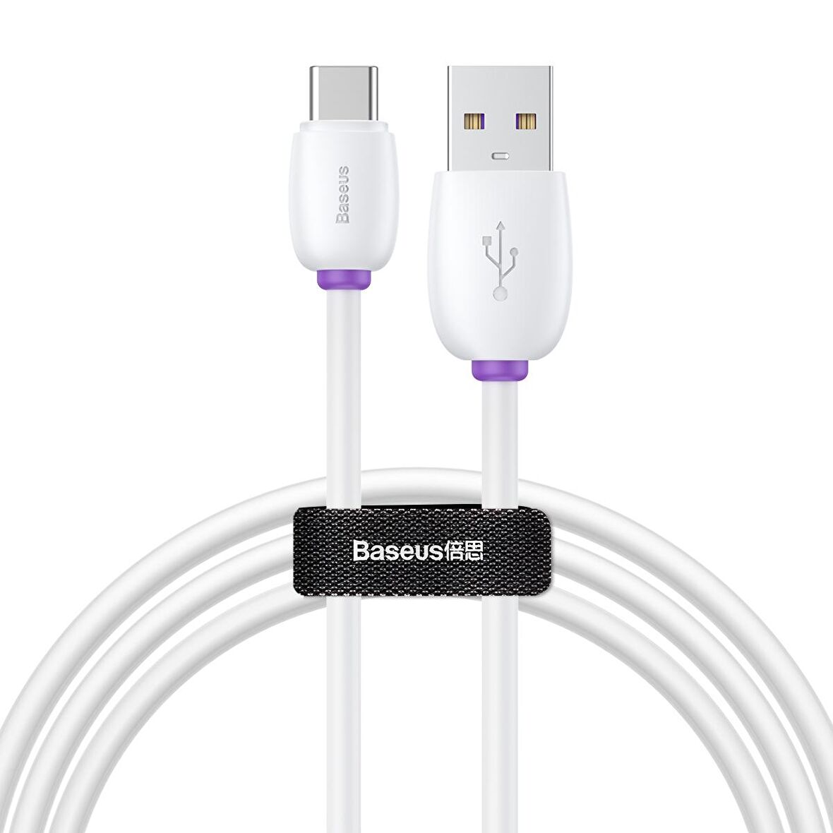 Baseus Purple Ring, Şarj & Data Aktarım Kablosu, 1M, 5A, 40W, USB Type A & USB Type C, Flash/Hızlı Şarj - Beyaz