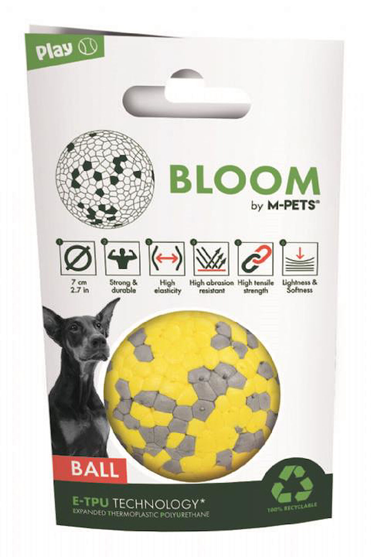 M-PETS BLOOM BALL OYUN TOPU PARÇALANMAZ YELLOW/GRAY