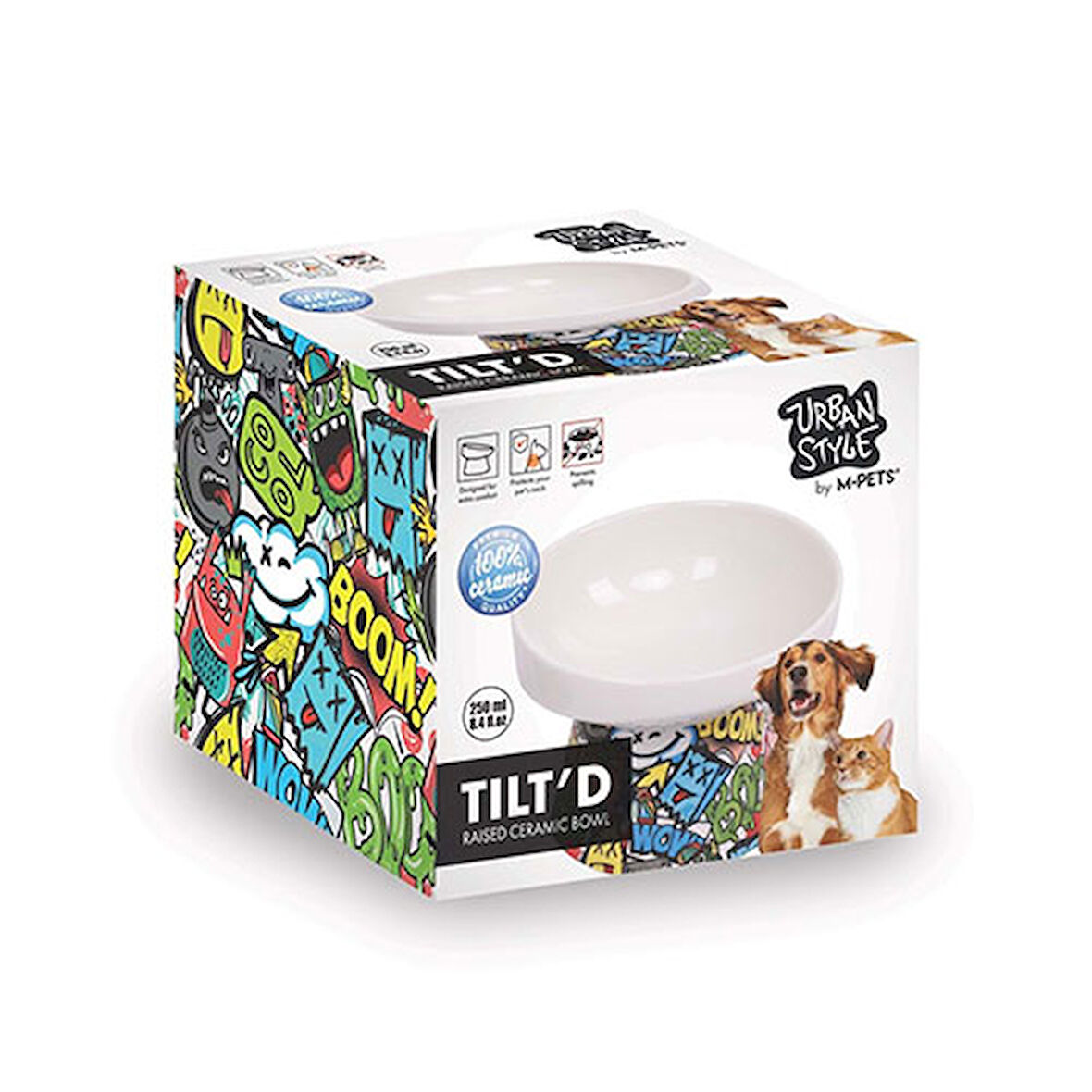 M-Pets Urban Style Seramik Kedi Mama ve Su Kabı Color Mix 250 Ml 12x12,5x9,5 Cm 