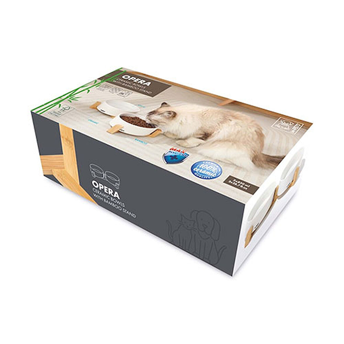 M-Pets Opera Bamboo Standlı Seramik Kedi Mama Kabı Beyaz 2x850 Ml 