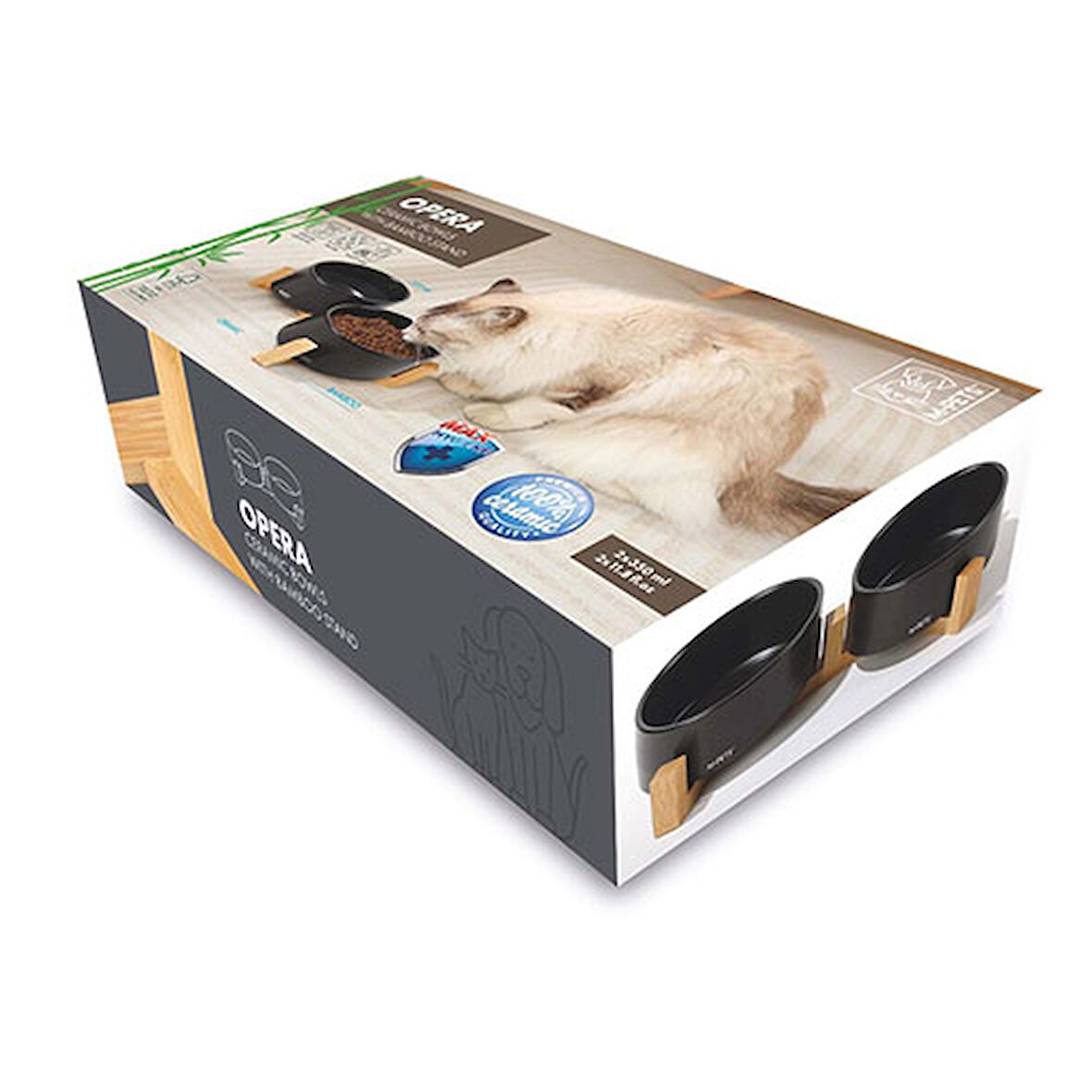 M-Pets Opera Bamboo Standlı Seramik Mama Kabı Siyah 2x350 Ml 